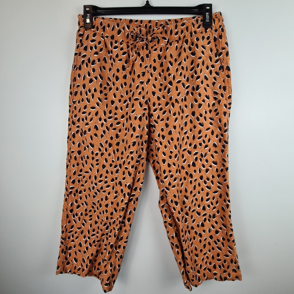 Amazon Essentials Women's Linen Blend Drawstring Wide Leg Crop Pant Med Orange